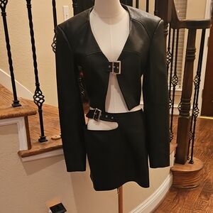 Black Faux Leather Cutout Jacket with Buckle Detail